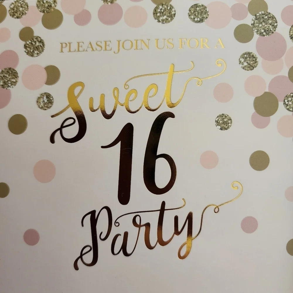 Sweet 16 birthday party invitations pink and gold (18 invitations/19 envelopes)